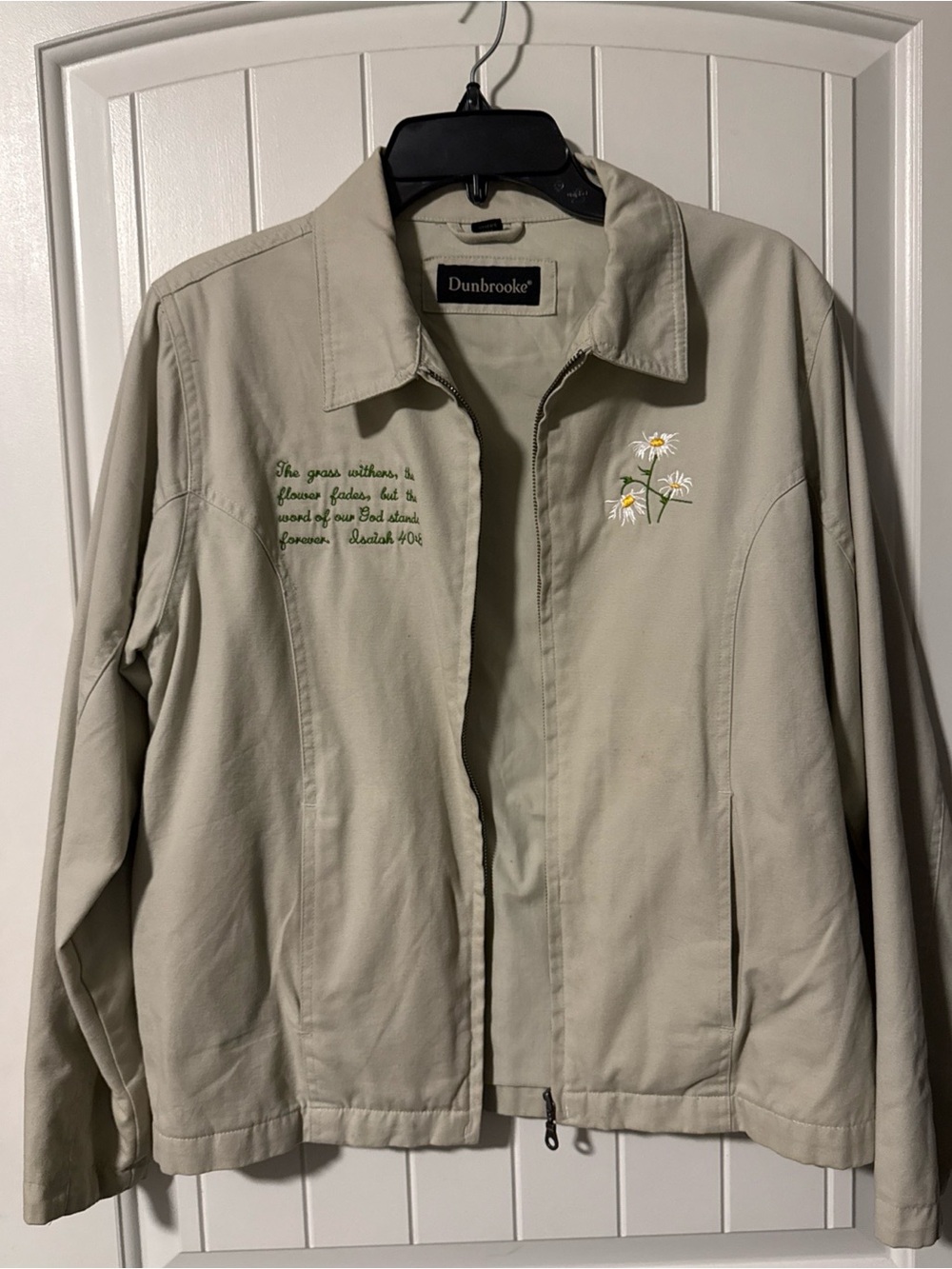 Dunbrooke Women's Light Beige Embroidered Bible Verse Utility Jacket Sz M